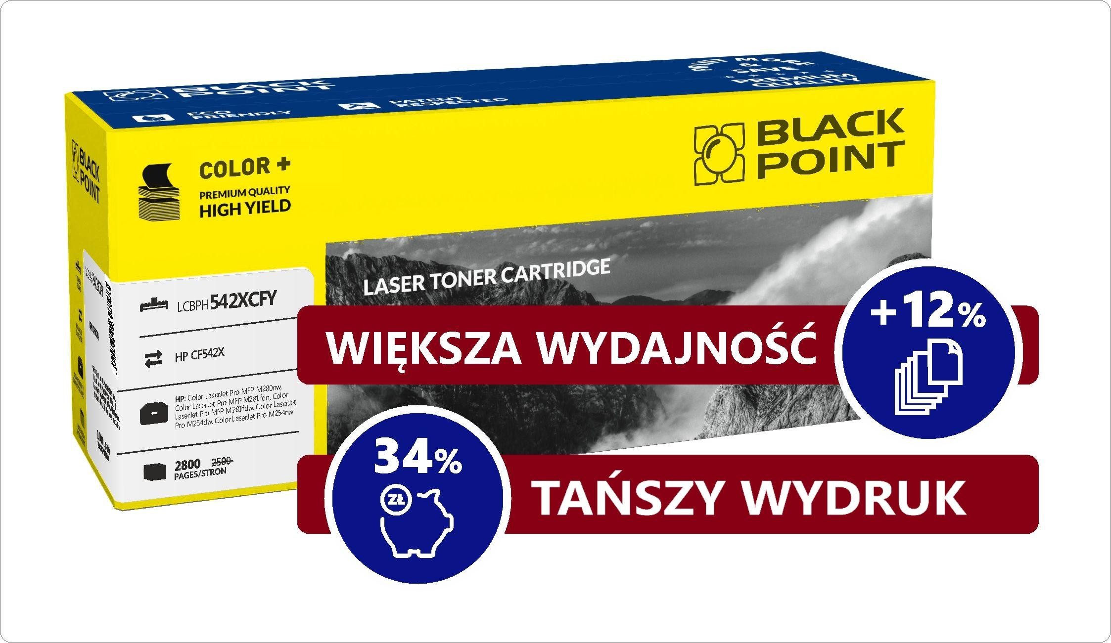 Toner zamienny Black Point dla LCBPH542XCFY HP CF542X żółty na 2800 stron Toner zamienny Black Point dla LCBPH542XCFY HP CF542X żółty na 2800 stron