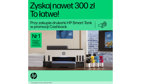 Promocja Cashback - Odbierz do 300 zł przy zakupie drukarki HP Smart Tank